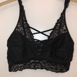 PINK lace bralette with front Criss-cross detail